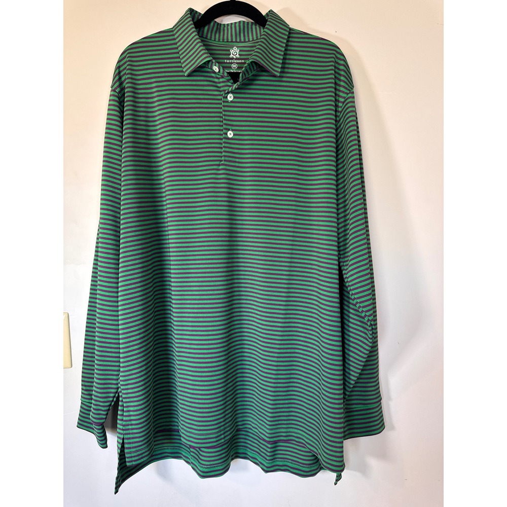 Turtleson Tour Performance Long Sleeve Polo Shirt Mens XXL Green Purple Striped